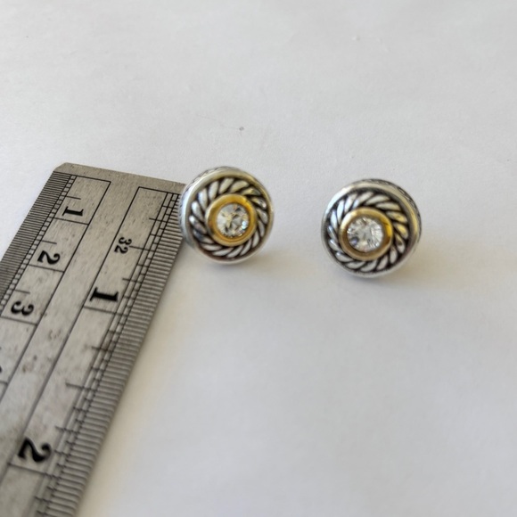 Brighton Heiress Crystal Post Two Tone Silver/Gold Plate Pierced Earrings - Picture 7 of 7